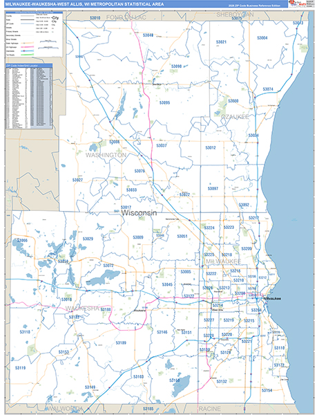 Milwaukee-Waukesha-West Allis, WI Metro Area Wall Map